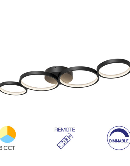 LED plafonjera NELA Crna – 60W RND, sa daljinskim