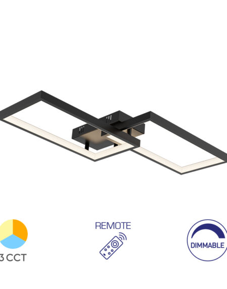 LED plafonjera NELA Crna – 40W SQR, sa daljinskim