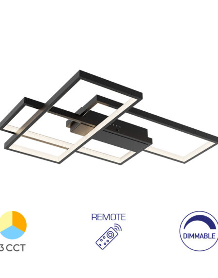 LED plafonjera NELA Crna – 65W SQR, sa daljinskim