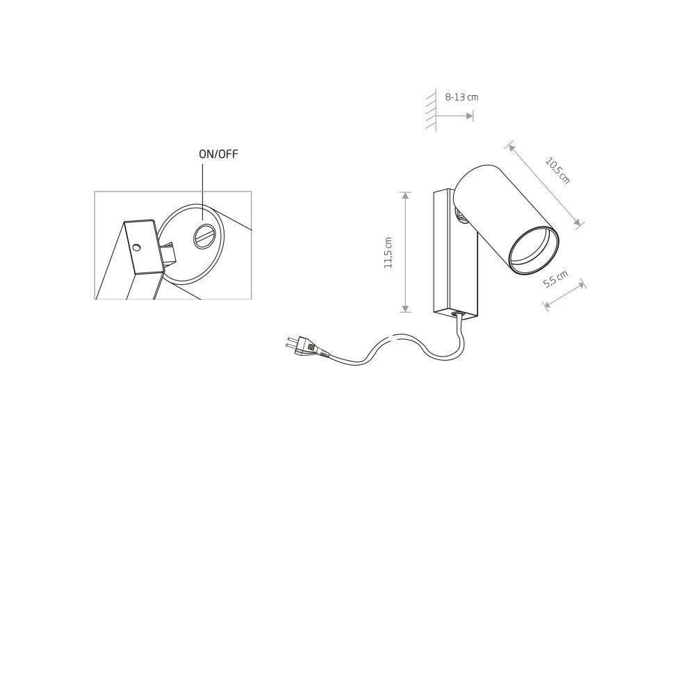 MONO wall lamp I BLACK with cable - Слика 2
