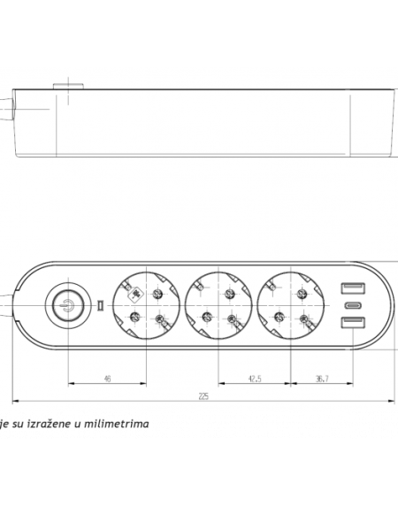 PRENOSNA PRIKLJUCNICA GS03KU 3/3met, 2 USB, TIP C