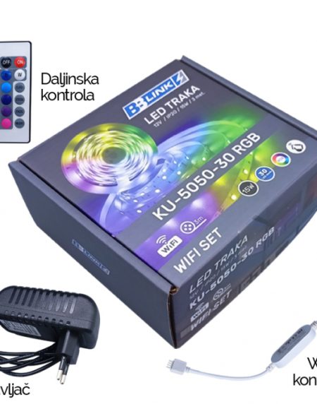 LED TRAKA KU-5050-30 RGB 12V IP20 WIFI SET(3met, 15W)