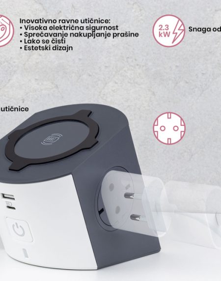 LG 694500 PRODUZNI BLOK SA BEZICNIM PUNJACEM 10W 2X2P+E 1XUSB-A 1XUSB-C INDIKACIJA 2M (TAUPE/T.SIVA)
