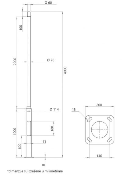 STUB SA STOPOM 4M GALVANIZOVAN SIVI