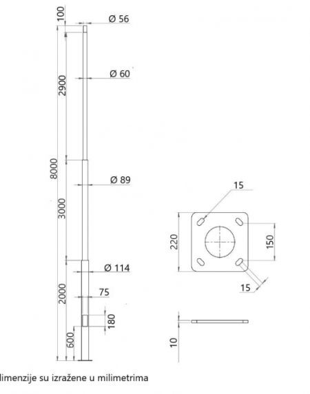 STUB SA STOPOM 8M GALVANIZOVAN SIVI