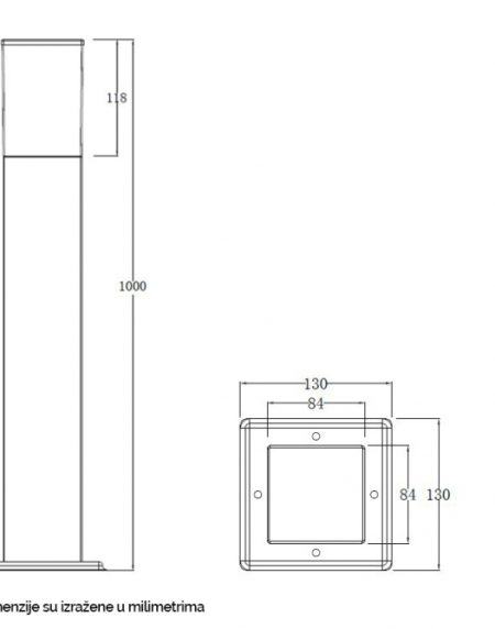 SVETILJKA JM-4607-1000 STUBNA 1*E27 IP65 ANTRACIT
