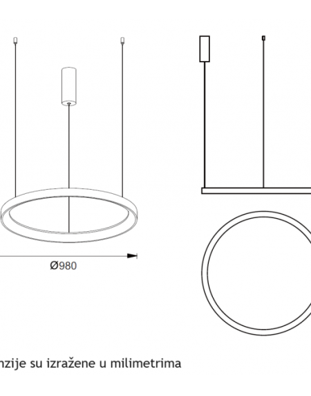 VESTA 642 VISILICA 80W 4000K CRNA (O 980 mm)
